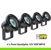 4 x HPM 12V Garden Light Pond Spotlights Black 20W MR16 IP68 Waterproof DIY