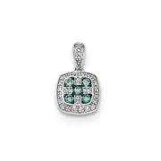 14k White Gold White and Blue Diamond Square Pendant