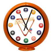Pool Room Rack Wht, Orange Non-Lighted Gas Pump Globe Advertising Quartz Clock