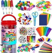 FunzBo Arts and Crafts Supplies Jar for Kids - Craft Art Supply Kit for Toddlers Age 4 5 6 7 8 9 - All in One D.I.Y. Crafting Collage Arts Set for Kids (Large)