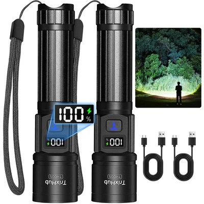 Rechargeable Flashlights High Lumens, Super Bright Flash Light, 5 Modes Zooma...