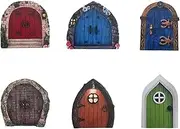 Wooden Fairy Garden Door Ornaments, 6 Pieces Fairy Garden Ornaments Outdoor Decor Wooden Fairy Door,Miniature Door Fairy Garden Ornaments Wood Gnome Door,Mini Fairy Garden Door