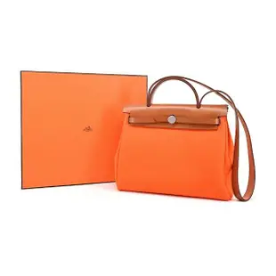 【Hermes 愛馬仕】Herbag 31cm 帆布兩用包(AU橘/咖啡/紅/B刻/銀釦)