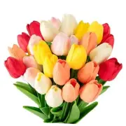 30PCS Artificial Tulip Flowers - 13.7" Real Touch Fake PU Tulips Bouquet Faux