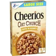 Cheerios Oat Crunch Oats and Honey Breakfast Cereal, 18.2 oz Box