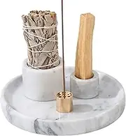 FasolaHome 4 in 1 Marble Incense Holder, Natural Marble Incense Burner for Meditation, 9 Incense Holes Suitable for Most Incense Types (White)