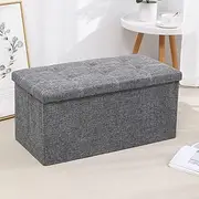Hbluefat Folding Storage Ottoman Bench Footrest Seat Chest Coffee Table Toy Box for Living Room Hallway,Linen-Look Fabric (Grey, 110L)