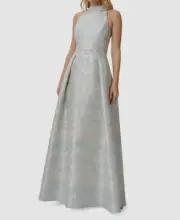 $440 Aidan Mattox Women's Blue Metallic Jacquard Sleeveless Gown Dress Size US4