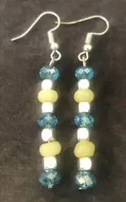Handmade Lemon Jade Gemstone Blue Crystal Dangle Style Earrings