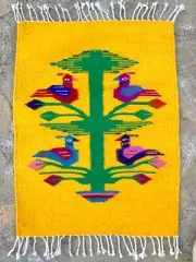 Zapotec Rug Placemat, 16"x22" Hand woven wool Tree of Life Tapestry, Vibrant Rug