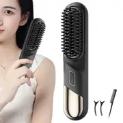 Mini Cordless 2 in 1 Hair Straightener Curler Brush Quick Heat Up-Black