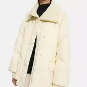 New with Tags Theory Knit Collar Puffer Cream White Size Small