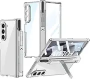 Case for Samsung Galaxy Z Fold6, Transparent Fold6 Case with Built-in Screen Protector and Camera Protector, with Stand and Pen Slot (Clear,for Galaxy Z Fold6)