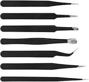 Marhynchus 7Pcs/Set Tweezers Set Anti‑Static Accurancy Electronic Tool Stainless Steel Conductive Carbon Black for Accurancy Small Devices