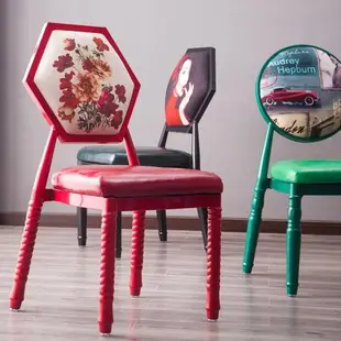 北歐式餐椅靠背家用美式鐵藝美甲椅新復古典做舊酒店椅子現代簡約