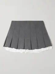 [SHUSHU/TONG] SHUSHU/TONG - Layered Pleated Cotton Poplin-trimmed Grain De Poudre Mini Skirt - Gray - UK 10 UK 10 Gray
