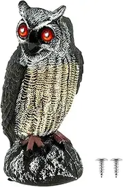 Solar Owl Decoys, Owl Bird Deterrent to Scare Birds Away with Red Flashing Eyes & Scaring Sound, 2 Working Modes Waterproof Solar Scarecrow Easy to Install to Keep Birds Away Outdoor (Set 02)