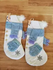 Christmas Stockings Ice Blue & White Chenille Snowmen