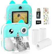 LAPOOH Portable Children Instant Thermal Print Kid Camera 2.4 Inch Screen Digital Camera Photo Selfie HD Video Thermal Inkless Printing with 32GB Memory Card 3 Rolls White Print Paper & Card Reader &