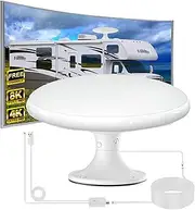 RV TV Antenna for Digital TV Outdoor, RV Antennas Roof Mounted for Camper, 720° Long Range Omni Directional Reception Digital HD Antenna Signal, with Super Signal Booster, 35ft HDTV Cable. (WHITE1)