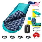 Winter Flannel Lined Sleeping Bag 18°F - 32°F - Large & Lightweight for Adults