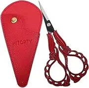 HITOPTY Sewing Embroidery Scissors with Cover, Sharp Threading Scissors for Needlework Craft Yarn Art Paper Detail Cutting, Straight Tip Little Snips Red Vintage