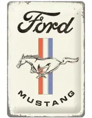 [NOSTALGIC ART] Ford Mustang Horse & Stripes Medium Sign 20x30cm in White