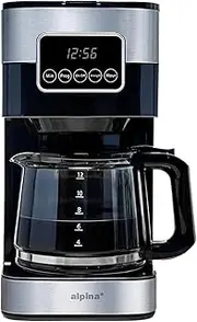 alpina Coffee Machine 900 W - Filter Coffee - 1.5 L/12 Cups - Time Delay - Warming Plate - Digital Display - Black