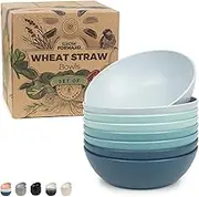 Grow Forward Premium Wheat Straw Bowls - 20oz Microwave Safe Plastic Cereal Bowls Set of 8 for Kitchen, Camping, RV, Dessert, Snack, Soup, Salad, Fruit - Reusable, Unbreakable & BPA Free - Seascape