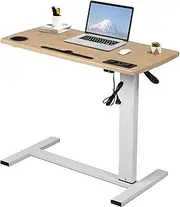 LEVEDE Mobile Standing Desk, Gas Lift Bedside Table with USB Charge,Medical Adjustable Sit Office Computer Standing Desk,Laptop Desk Rolling Computer Cart Movable Overbed Table Hospital Home Use(Oak)