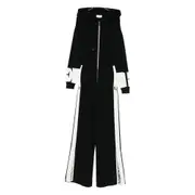 [Elisabetta Franchi] Elisabetta Franchi Hooded Side-stripe Jumpsuit 42 IT BLACK/WHITE