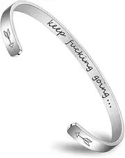 [XEMZ] Inspirational Cuff Bangles Bracelets - Keep Fucking Going, Personalized Engraved Double Arrow Titanium Steel C-Shaped Open Bracelet, Women Elegant Jewelry Gift Motivational Message Bangle