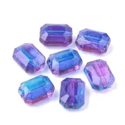 50x Blue Transparent Spray Painted Acrylic Rectangle Octagon Beads Loose 15x11mm