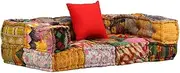 'vidaXL Fabric Modular Pouffe - Comfortable 2-Seater Sofa with Unique Multicolour Patchwork Design and Accent Pillow Included