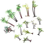 14pcs Model Tree Diorama Supplies Plant Basket Liner Trees Outdoor Palm Tree Outside Palm Tree Decor Outdoor Tree Topper Coconut Terrarium Mini Scene Accessory Plastic Green