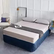 New Bed Skirt Valance Corrugated Seersucker Pattern (Double, Navy)
