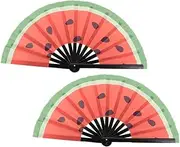 GREENADSCAPE Stylish Vintage Hand Pack Large Folding Fans Watermelon Print for Stage Parties Decorations
