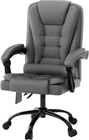 Artiss Massage Office Chair, Linen Fabric 2 Point Ergonomic Gaming Computer Desk Recliner Chairs Armchair for Room Executive Home, Up to 135 Degree Back Recline Adjustment Grey