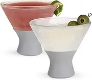 Glass Freeze Martini Glasses Drink Cooler, Insulated Glasses with Silicone Band, Fun Cocktail Glasses with Cooling Gel 9oz Set of 2 in Gray