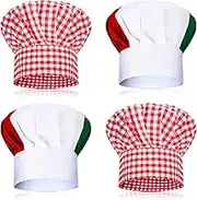 Italian Themed Party Decorations 4 Pieces Italian Style Dinner Decor Red White and Green Mushroom Hat Gingham Fabric Chef's Hat for Party Women Costume Photo Booth Props Supplies