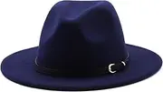 [HEYANN] Classic Wide Brim Fedora Hat Men Women Wool Felt Fedora Jazz Hat Retro Panama Fedora Hats Gentleman Jazz Cap with Belt Buckle for Beach Party