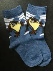 BNWT Boys Age 8 to 12 Years Cotton/Spandex Blue Taz Devil Print Crew Style Socks