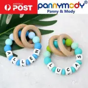 Boys Keepsake Rattle Personalised Name, Silicone Bracelet Custom Rattle Teether