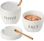Howise 2 Pack Salt and Pepper Bowls Set, Ceramic Salt and Pepper Containers with Lid and Spoon, White Salt Pepper Holder Set, Salt Box Dish with Lid