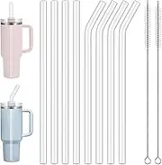 8 pcs Straws for Stanley Cup, Reusable Glass Straws Drinking with Straw Cleaning Brushes, 31 cm Straws for Stanley Glass Large Clear Straws Compatible with Stanley Cup (4 Straight + 4 Bent)