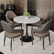 YUGXTH Office Reception Room Club Table and Chair Set, Coffee Kitchen Dining Table Set for 4, Business Conference Room Coffee Table, 80 Cm Office Conference Table, Space-Saving(Brown+Dark Gray)