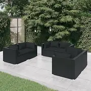 6 Piece Garden Lounge Set with Cushions Poly Rattan Black Patio Bar Sets