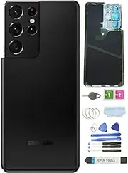 Galaxy S21 Ultra Back Glass Cover Replacement for Samsung Galaxy S21U S21 Ultra 5G SM-G998B G998U G998U1 G998W Housing Door with Camera Glass Lens Parts and Pre-Install Tapes (Phantom Black)