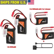 2PCS 1000mAh 7.4V 2S Lipo Battery PH2.0 & JST Plug+USB Charger for WLtoys RC Car
