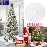 Christmas Tree Skirt Plush Floor Faux Fur Mat Home Xmas Snowflake Cover ZR